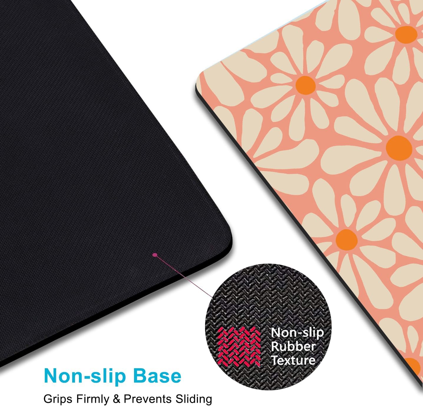 Orange Floral Mouse Pad, Daisy Flowers Mousepad, Abstract Computer Small Cute Mouse Pad, Washable Cloth Non-Slip Rubber Base Mouse Mat for Office, Aesthetic Modern Art - Image 3