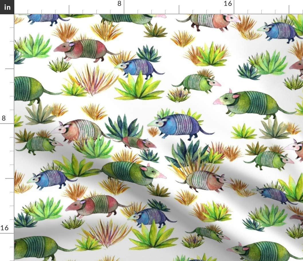 Spoonflower Fabric - Armadillo Wandering Desert Landscape Cactus Southwestern Watercolor Printed on Petal Signature Cotton Fabric by The Yard - Sewing Quilting Apparel Crafts Decor
