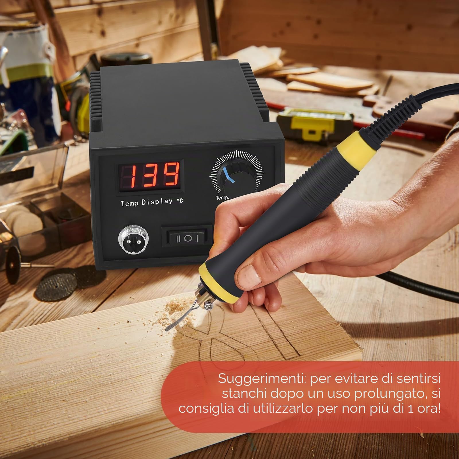 Pirografo Professionale Kit,Pirografo per Legno Stufa a legna LCD da 60 W Con display digitale 2 Penne e 33 Punti Solidi 0-750°C per Legno, Pelle, Zucca