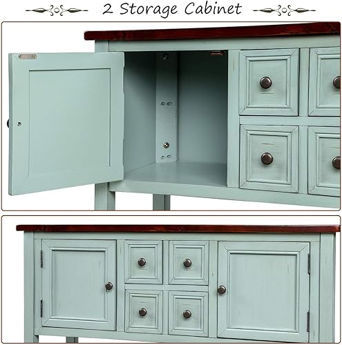 Miniatura 13 de Mesa consola con 2 armarios y 4 cajones, aparador de buffet de 46 pulgadas con estante inferior, mesa consola retro para cocina, pasillos, sala de