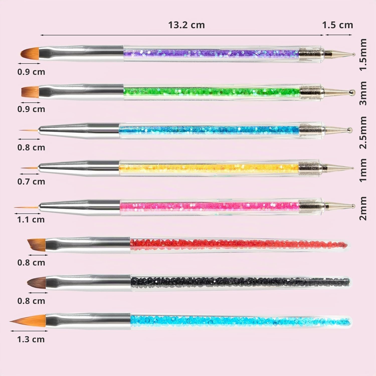 8 pz doppia estremità Nail Art Dotting Pen con 1 spazzola di spugna, professionale per nail art, manicure french e sgrassati, ideale per gel UV e disegni creativi