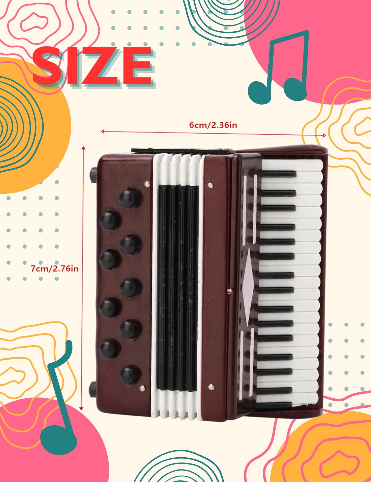 Mini Fisarmonica in Legno, Modello Decorativo 6cm, Fisarmonica Piccola in Confezione Regalo, Ideale Come Gadget Musicale e Fisarmonica Giocattolo (Rosso)