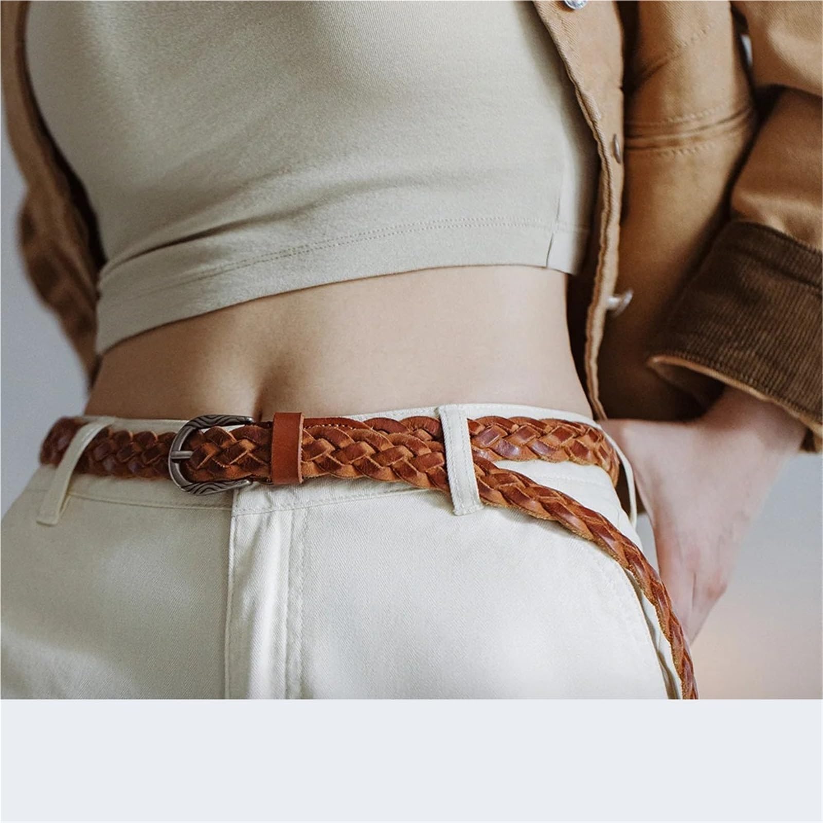 cinturón mujer cuero Cinturón trenzado de cuero for mujer, accesorio sencillo, tejido artesanal 3 hebras