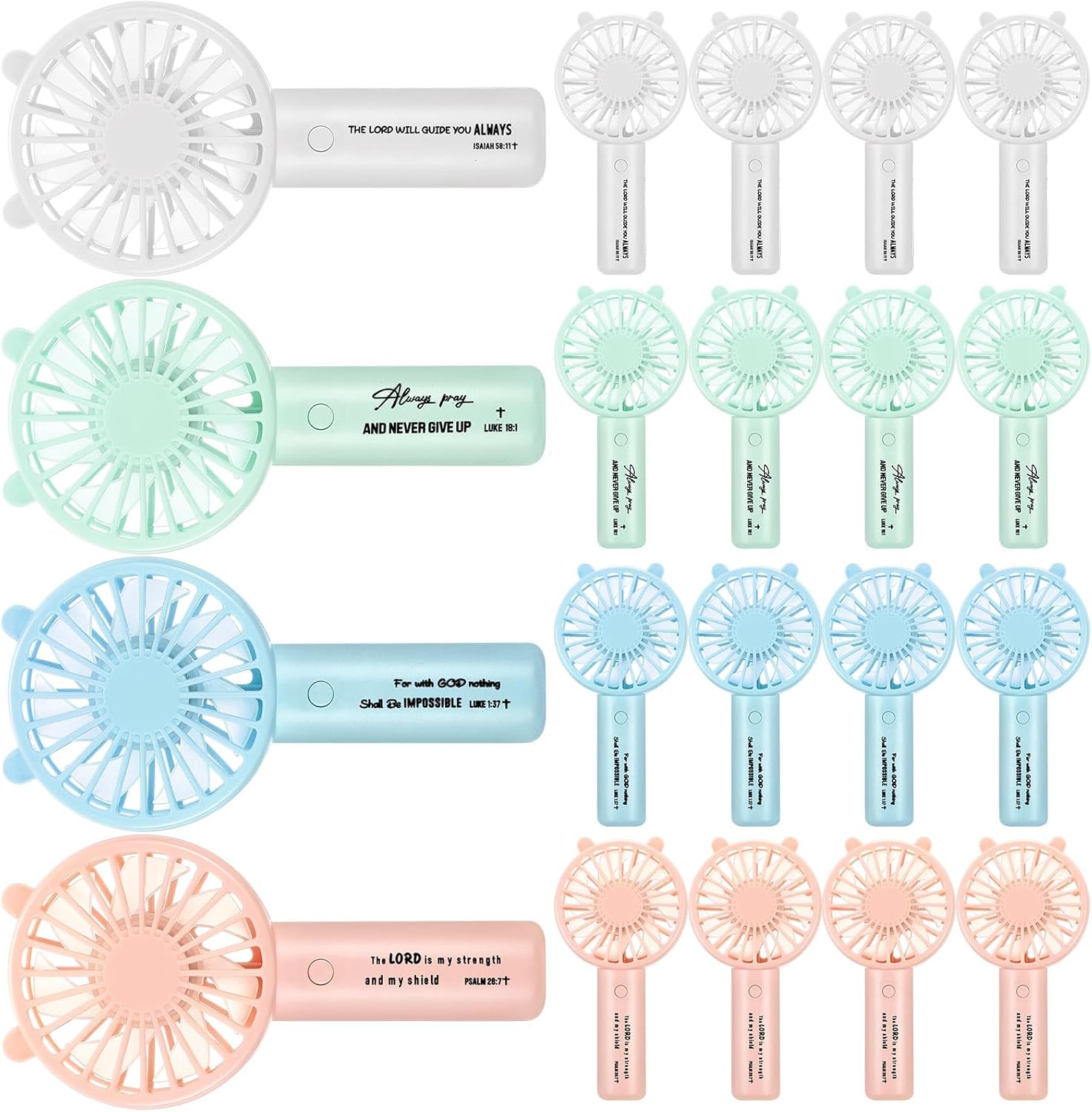 20 Pcs Church Handheld Fans Bulk Mini Christian Personal Small 3 Speed Battery Operated Portable USB Rechargeable Pocket Eyelash Fan Summer Easter Religious Wedding Gifts(Bible Verses)