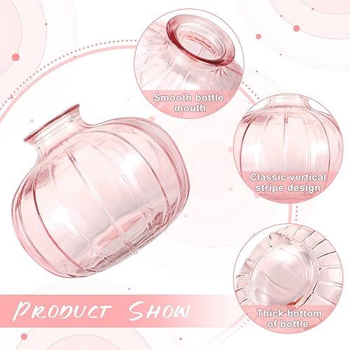 Miniatura 3 de Jspupifip 3 jarrones de cristal pequeños para centros de mesa, pequeños jarrones de cristal de calabaza con rayas verticales, jarrones de brote