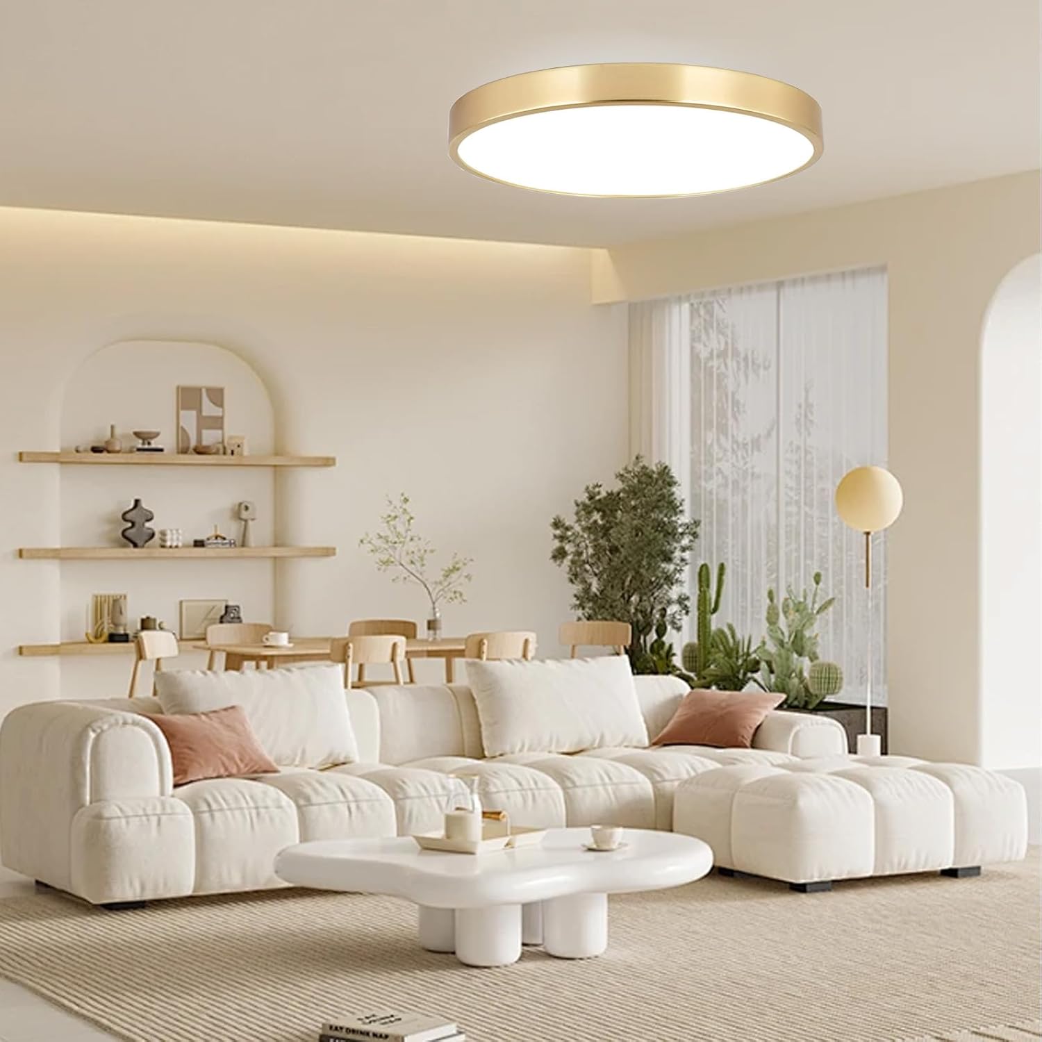 SOTTAE 12 Inch Brushed Gold Metal Flush Mount LED Ceiling Light, 3000-5000K 20W Thin Round Modern Low Profile Ceiling Light Fixtures for Bedroom, Living Room, Kitchen, Entryway, Bathroom