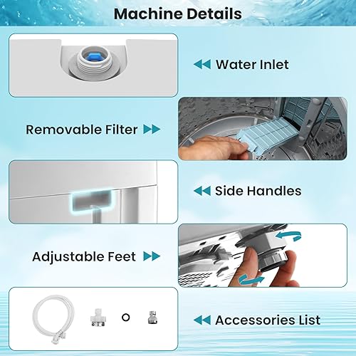 Miniatura 7 de Nictemaw Lavadora portátil de 17.8 libras, 2.4 pies cúbicos, lavadora portátil completamente automática con bomba de drenaje, 10 programas, 8