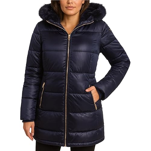 Jessica Simpson Womens Long Puffer Coat - Quilted Puffer Jacket with Faux Fur Hood - Insulated Winter Coats for Women