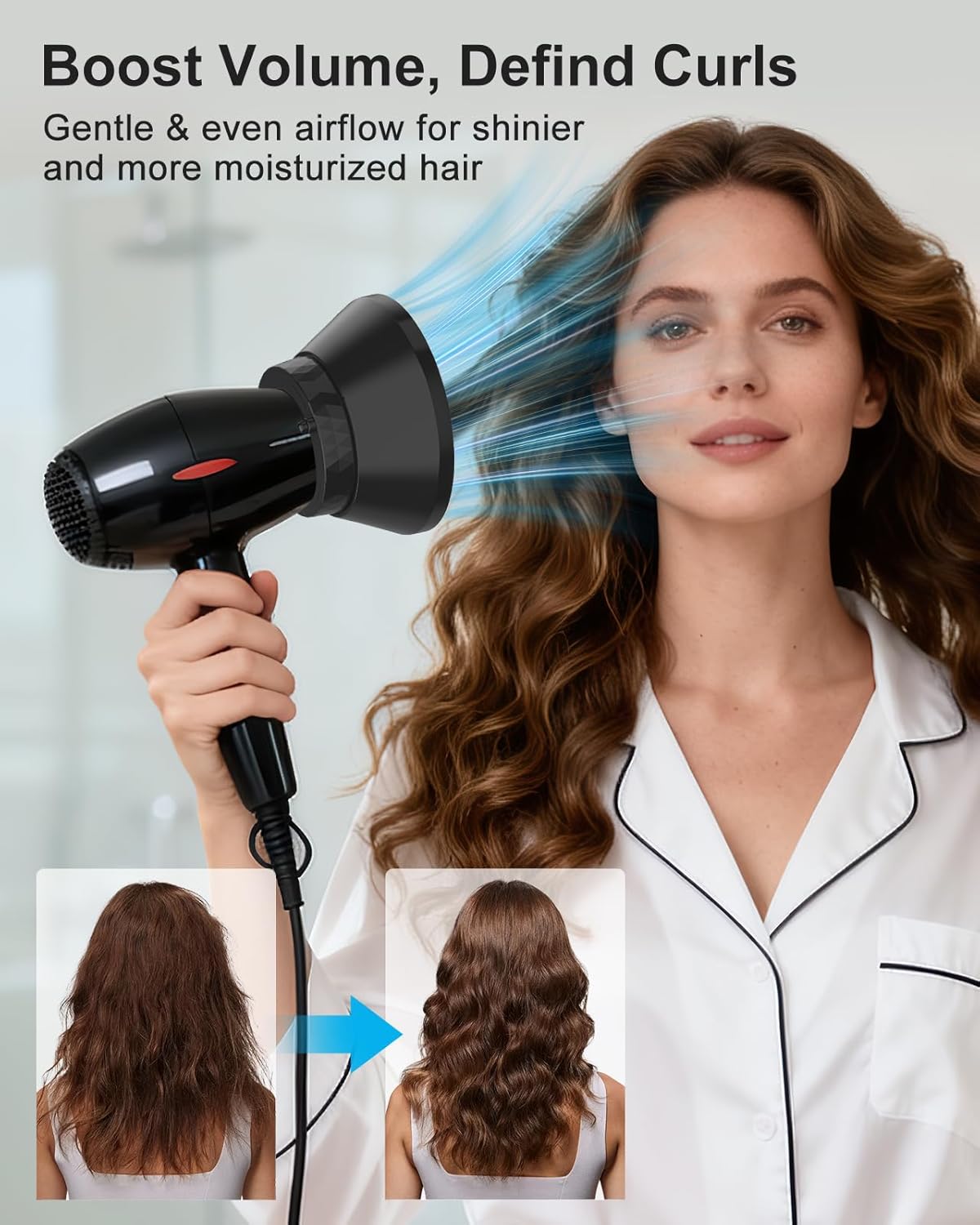 Universal Hair Dryer Diffuser, Foldable Diffuser Attachment for Curly & Wavy Hair, Fits 1.6" to 3.2" Nozzle Dryers, Enhances Curls Definition & Reduces Frizz for Natural Hair(Black) - Image 4