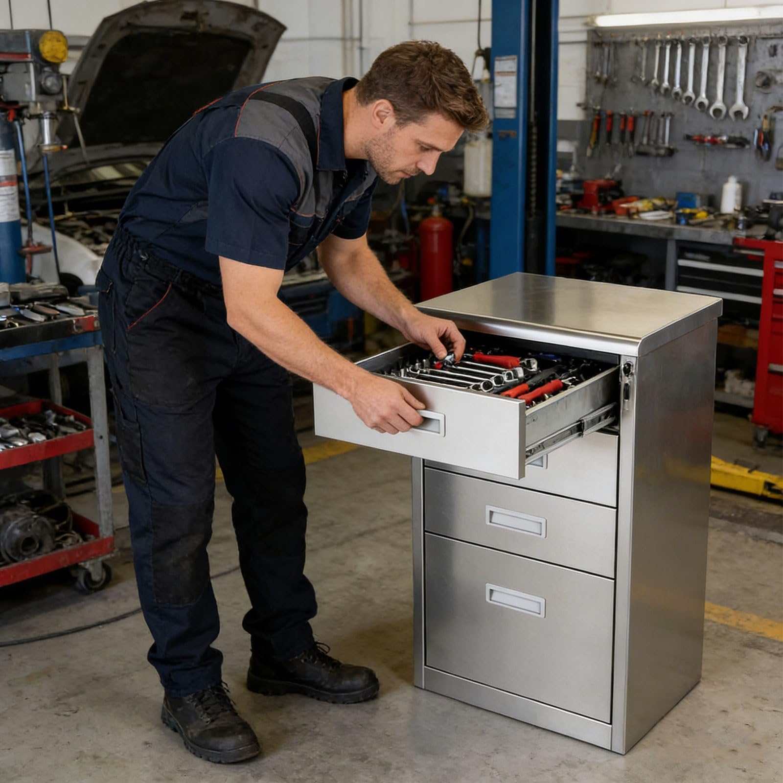 Armadietto portautensili in acciaio inox con 4 cassetti ad alta capacità di archiviazione serratura a chiave per casa officina e garage Organizzazione durevole strumento organizzatore