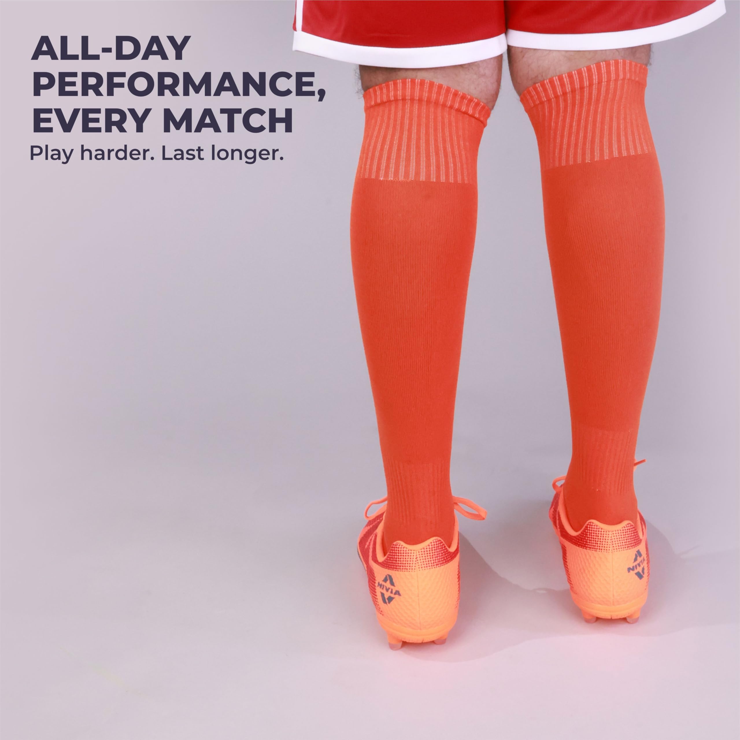 Nivia Plain Encounter Football Stockings for Men & Women, Knee Length Stockings, Football Socks, Soccer Socks, (Orange/Black) Size-L 2