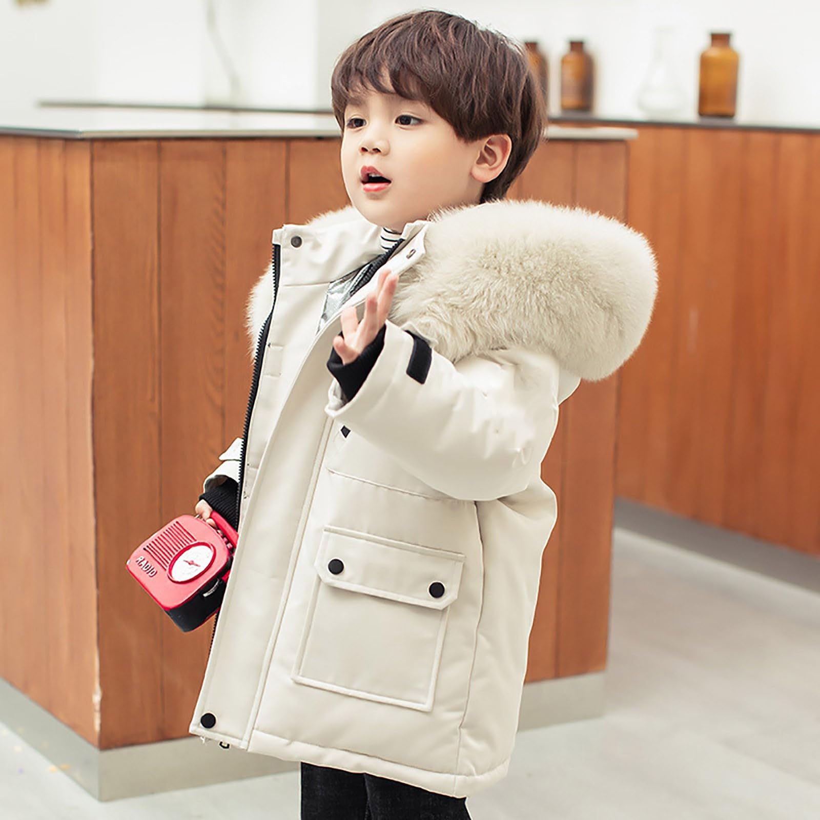 Generisch Piumino per bambini con cappuccio e protezione contro la colpa, giacca trapuntata, tinta unita, a maniche lunghe, comoda e morbida, giacca trapuntata, leggera, elegante