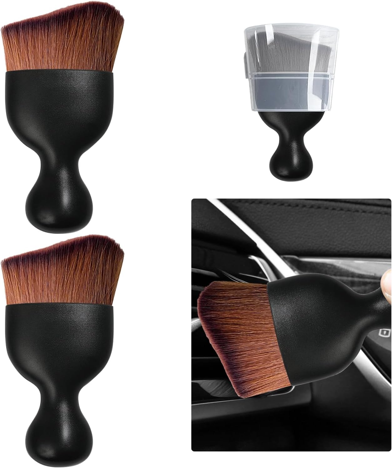 Ziciner 2 PCS Car Detailing Brush, Curved Soft Bristles Auto Removal Dust Collectors, Universal Vehicle Dashboard, Air Conditioner Vents etc Interior Cleaning Tool Accessories (Dark Brown)