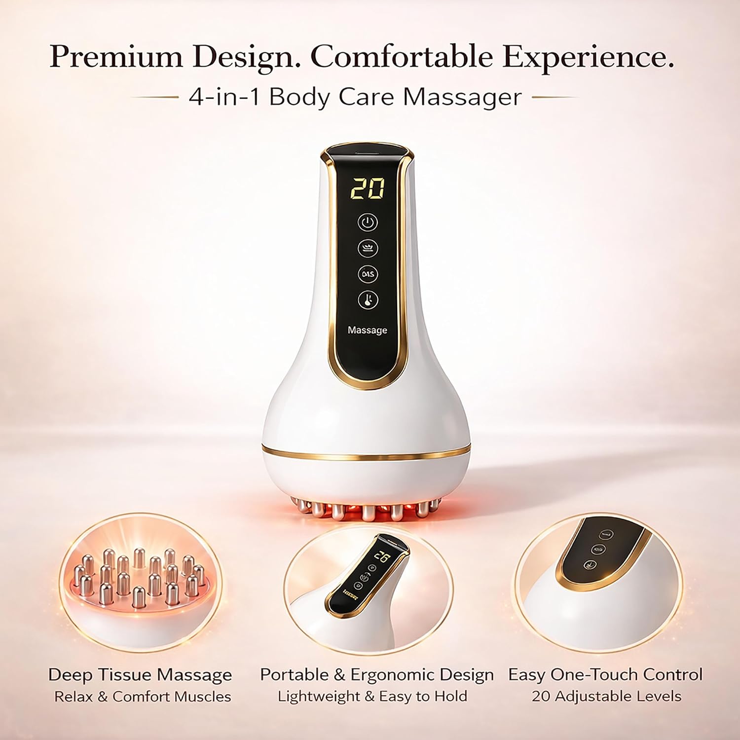 4-in-1 Lymphatic Drainage Massager with Heat, Red Light, Microcurrent & Vibration, Handheld Body Massager for Belly, Legs, Arms & Back