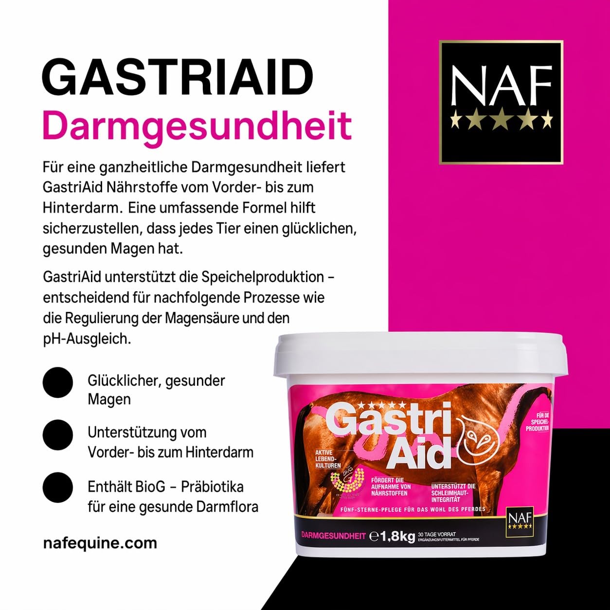 NAF Five Star GastriAid 1,8 kg – zaawansowany dobry suplement zdrowotny dla koni – SupportsTotal Digestive Health and Promotes Efficient Nutrient Absorption – zawiera prebiotyki, probiotyki i