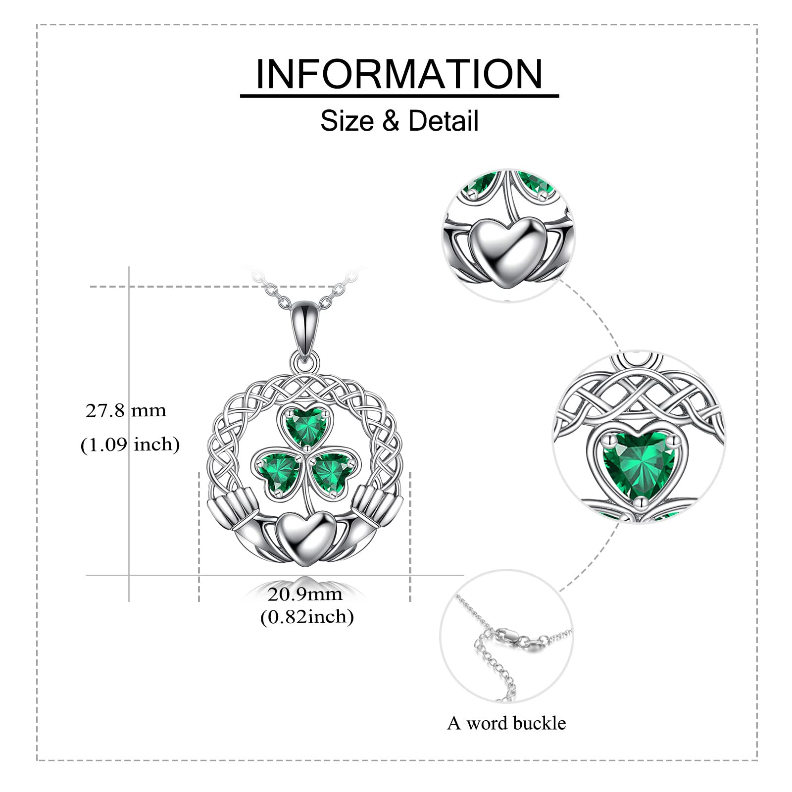 VONALA Kleeblatt Halskette 925 Sterling Silber Keltischer Knoten Claddagh Grün Anhänger Keltische Irische Kette Glücksbringer St Patrick Day Schmuck Geschenk für Frauen Damen