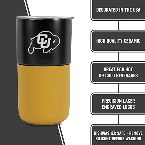 Miniatura 272 de Rico Industries NCAA Miami of Ohio Redhawks - Vaso de cerámica de 16 onzas con agarre de silicona, grabado láser profundo, diseño de color negro