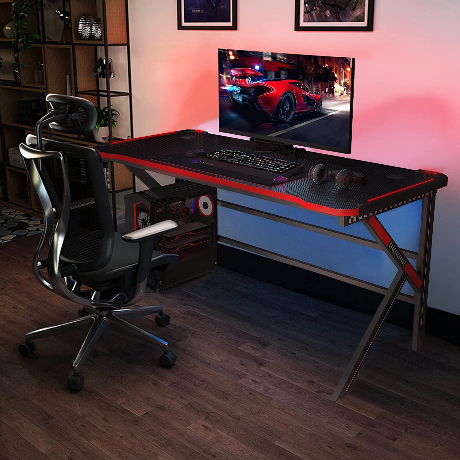 Gaming Desk with Mouse Pad, Arespark 140cm(55inch) Ergonomic PC Gaming
