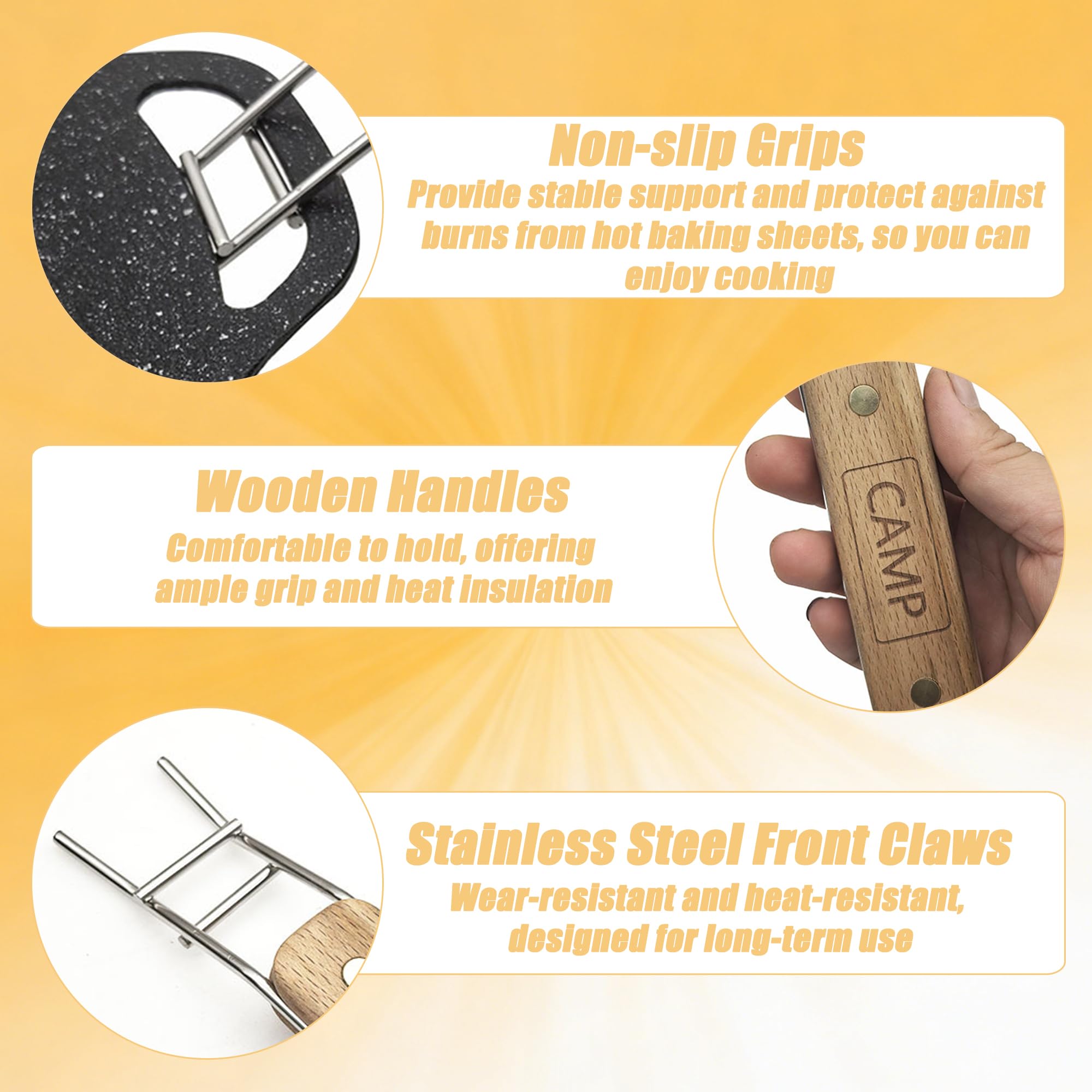 Poignée de Barbecue en Acier Inoxydable avec Lève grille en Bois Holder Anti brûlure avec Poignée en Bois pour Plaque de Barbecue Levier de Grille de Barbecue pour camping en plein air