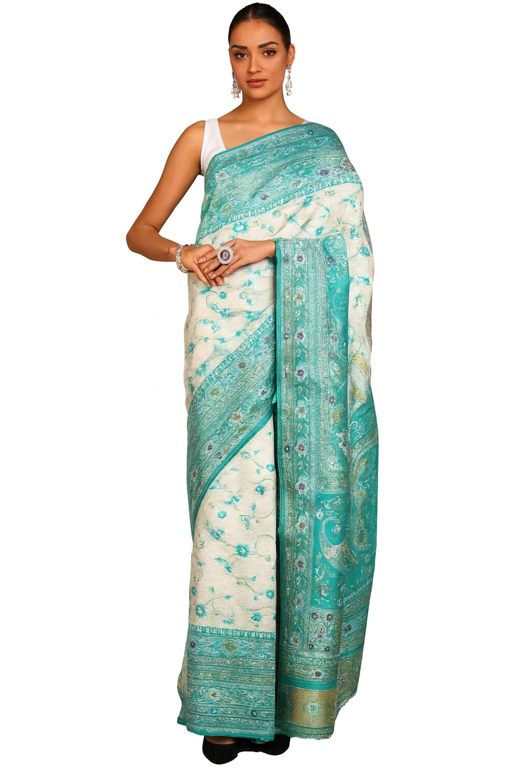 Womens Pure Silk Embroidery Work Saree with Unstitch Blouse Piece Partywear Wedding Wear Saree For Women
