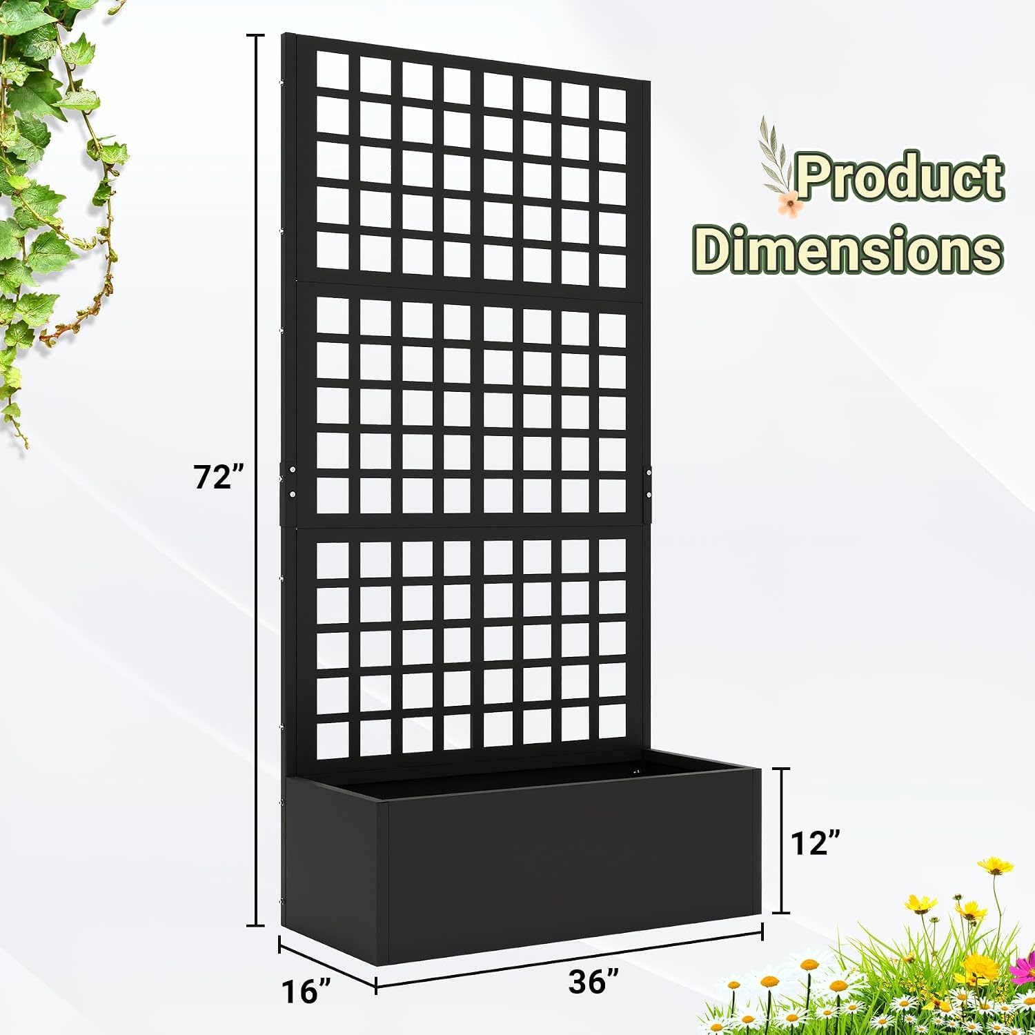 Metal Planter with Trellis 72" x 36’’ x 16", Raised Garden Bed with Trellis, Planter Box with Privacy Screen for Climbing Plants, Flowers, Vegetables, Fruits
