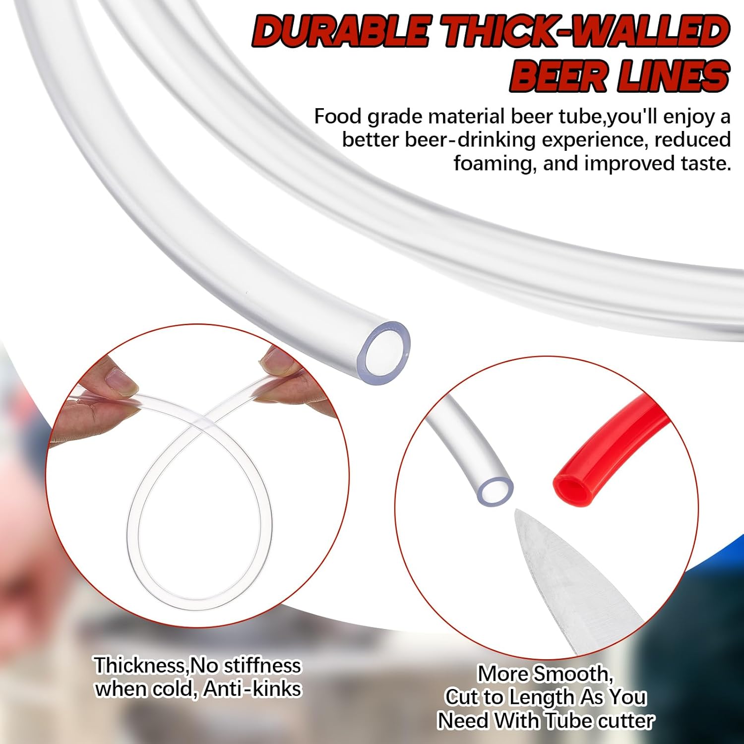 Weysat 2 Pcs 20FT Kegerator Beer Co2 Gas Dual Lines Kit, ID 3/16 Keg Beer Lines Tubing & ID 5/16'' Co2 Gas Hose Food-grade PVC Tubing Keg Faucet Tube with 10 Pcs Hose Clamps for Homebrew
