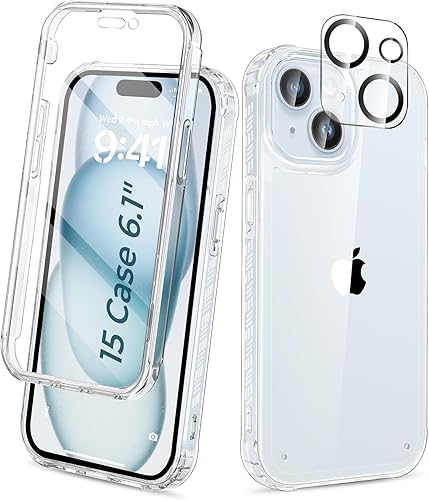 Miniatura 51 de Funda para iPhone 15 de cuerpo completo, protector de pantalla integrado, con protector de lente de cámara, [antiamarilleamiento], funda protectora