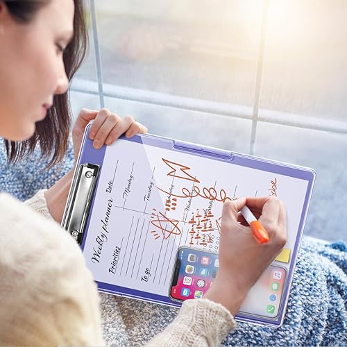 Miniatura 4 de Clearview - Portapapeles con 2 almacenamiento, borrado en seco de 8.5 x 11 pulgadas, resistente portapapeles de alta capacidad con soporte para