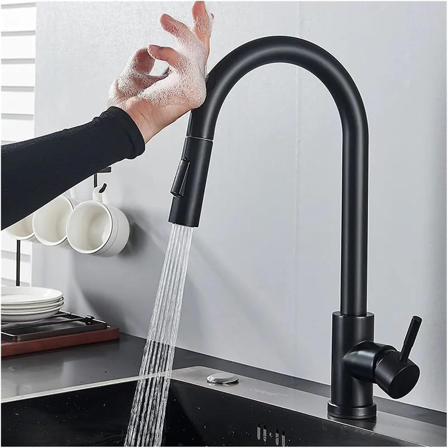 Automatic Sensor Faucets TOU Inductive Kiten Faucet Stainless Steel Water Saving Inductive Water Tap Mixer Battery Power, Rome Bathroom Faucet