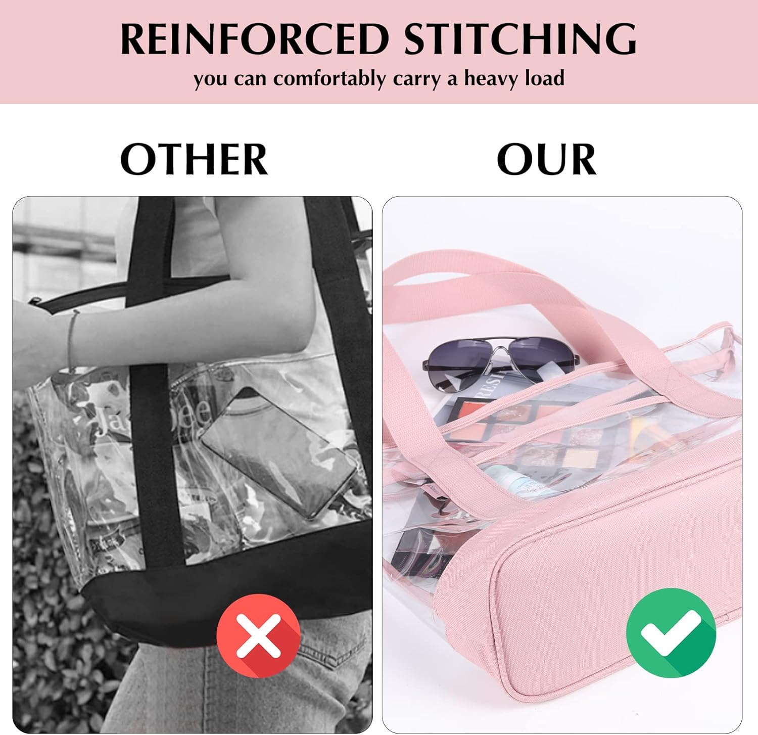 clear tote bag,Purse handle with zipper for work plastic transparent see through women - Image 7