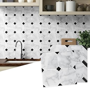 Peel and Stick Backsplash Tiles, 15 Sheets 7.75 x 7.75 in, 3D Self Adhesive Wall Tile for Kitchen Bathroom Laundry, White Marble