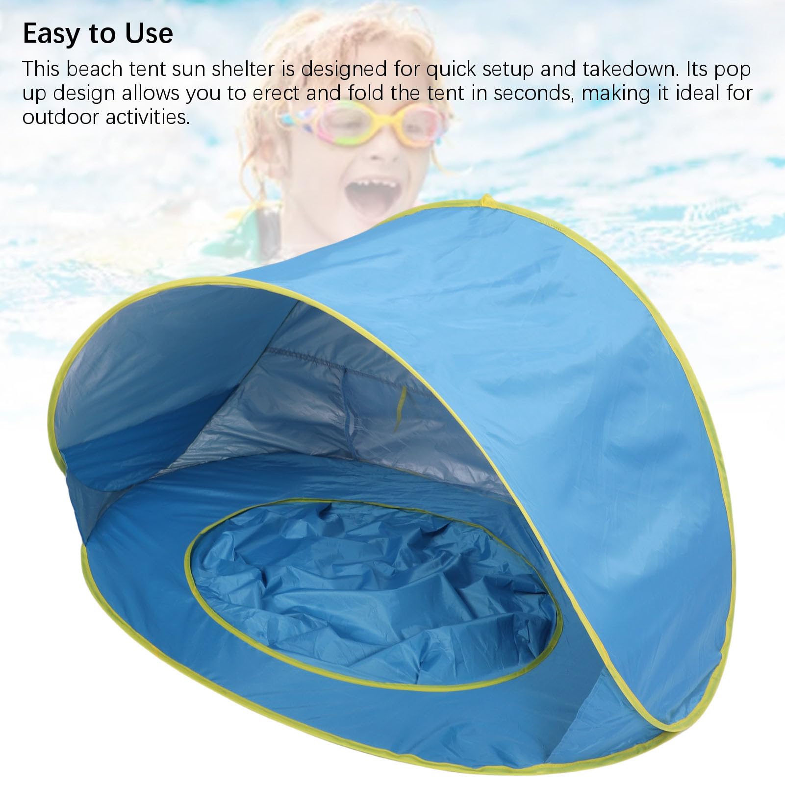Tente de Plage, Abri Solaire Escamotable avec UPF 50+ et Piscine pour bébé Intégrée, Tente de Plage Légère et Portable pour bébé, Tout-Petits, Voyage et Camping (Blue)
