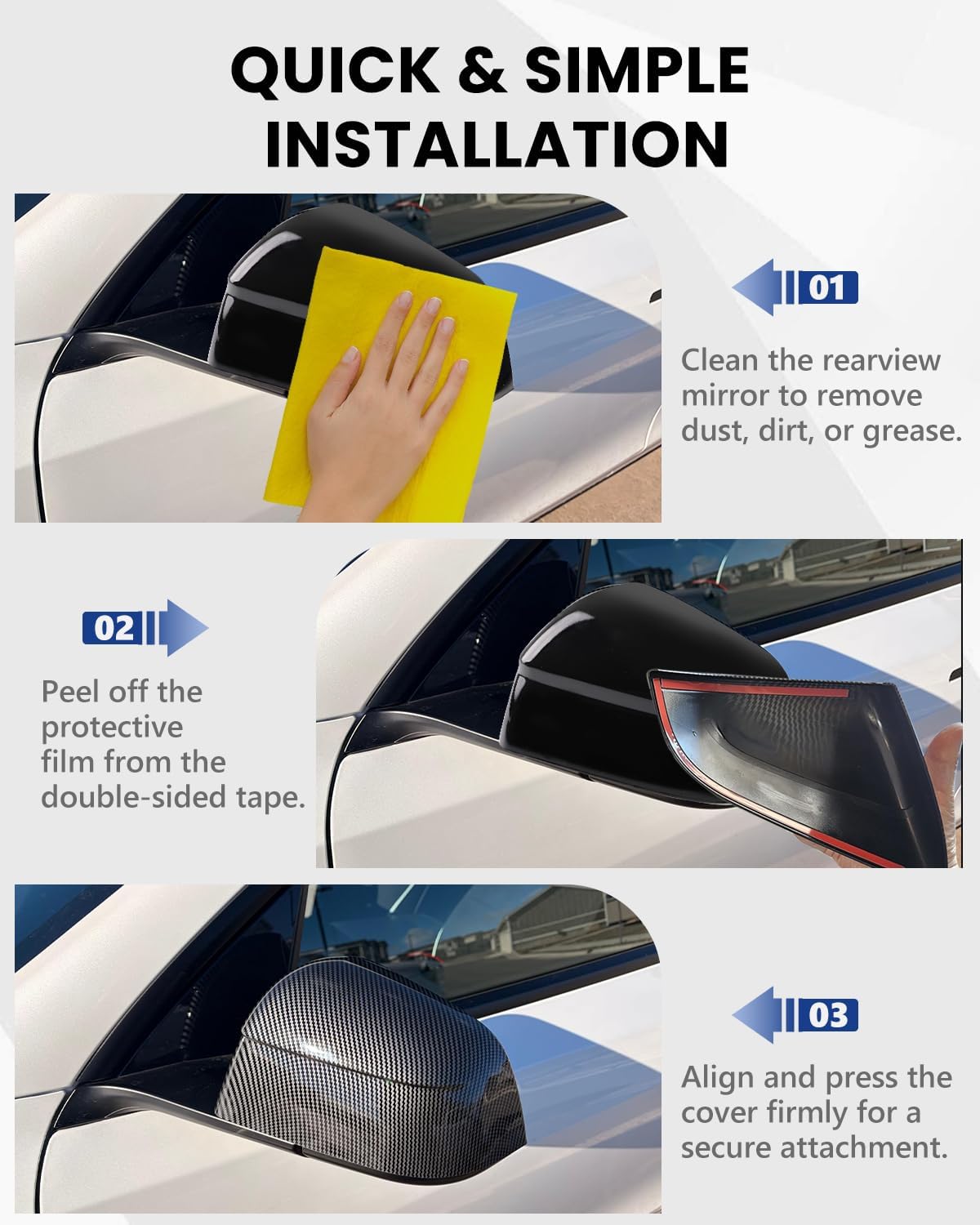 2 PCS Side Mirror Cover Caps for 2021-2024 Tesla Model Y and 2025 Model Y Juniper, Rear View Mirror Caps Cover Set, Driver & Passenger Door Side Mirror Cover (Carbon Fiber Pattern）