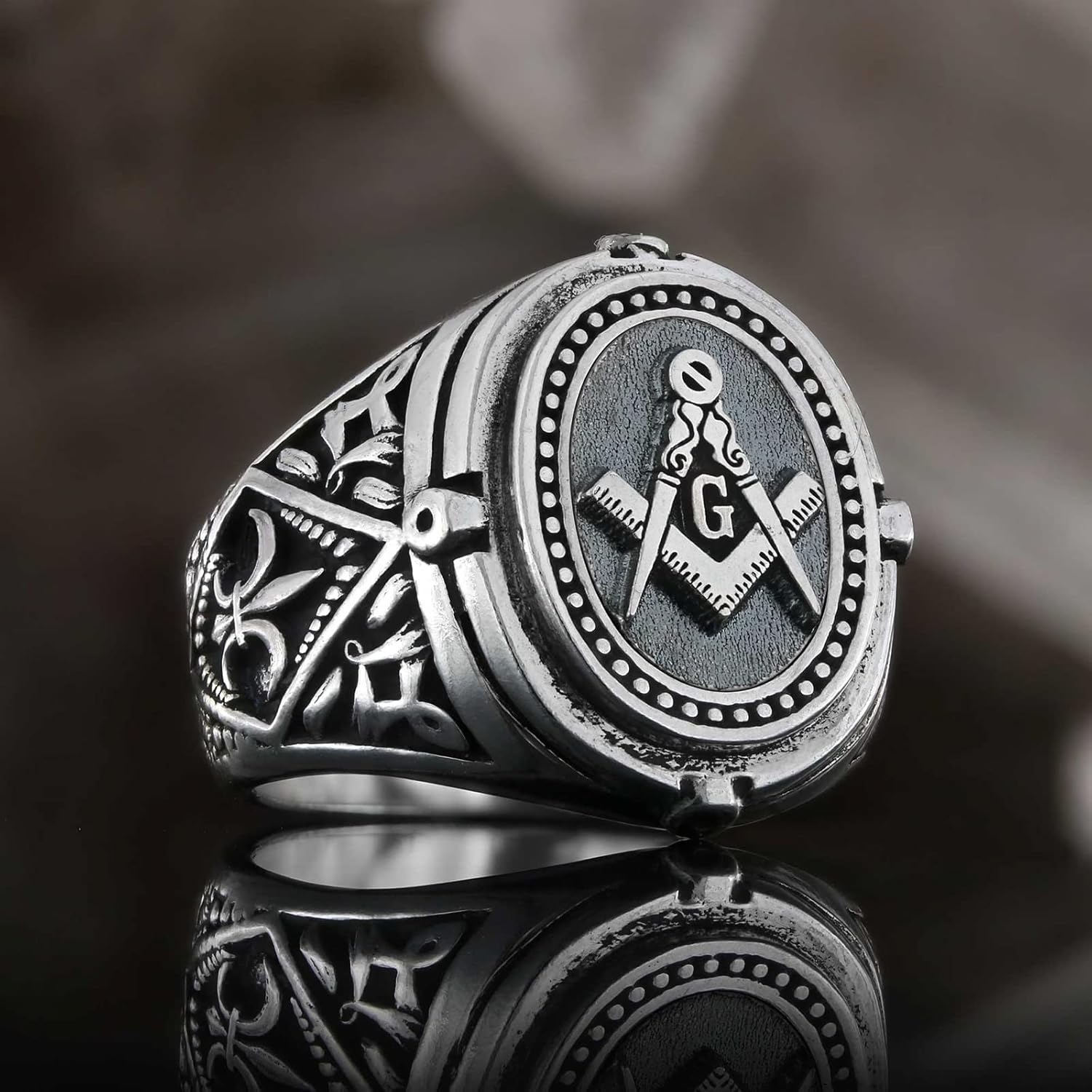 Handmade Masonic Signet Ring, Freemason Statement Ring, Silver or Gold, 21 x 19mm