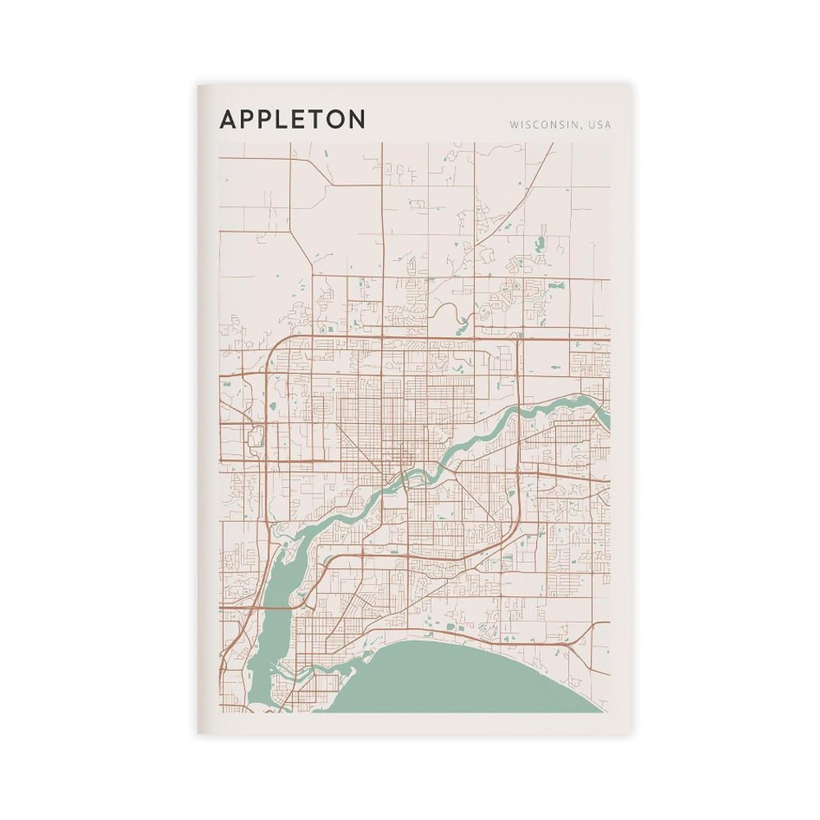 HEYANM Appleton Map Poster Appleton Print Poster Wall Art Wisconsin Travel Gift Scandi Wall Art Canvas Poster Bedroom Office Room Decor Gift Unframe 20x30inch