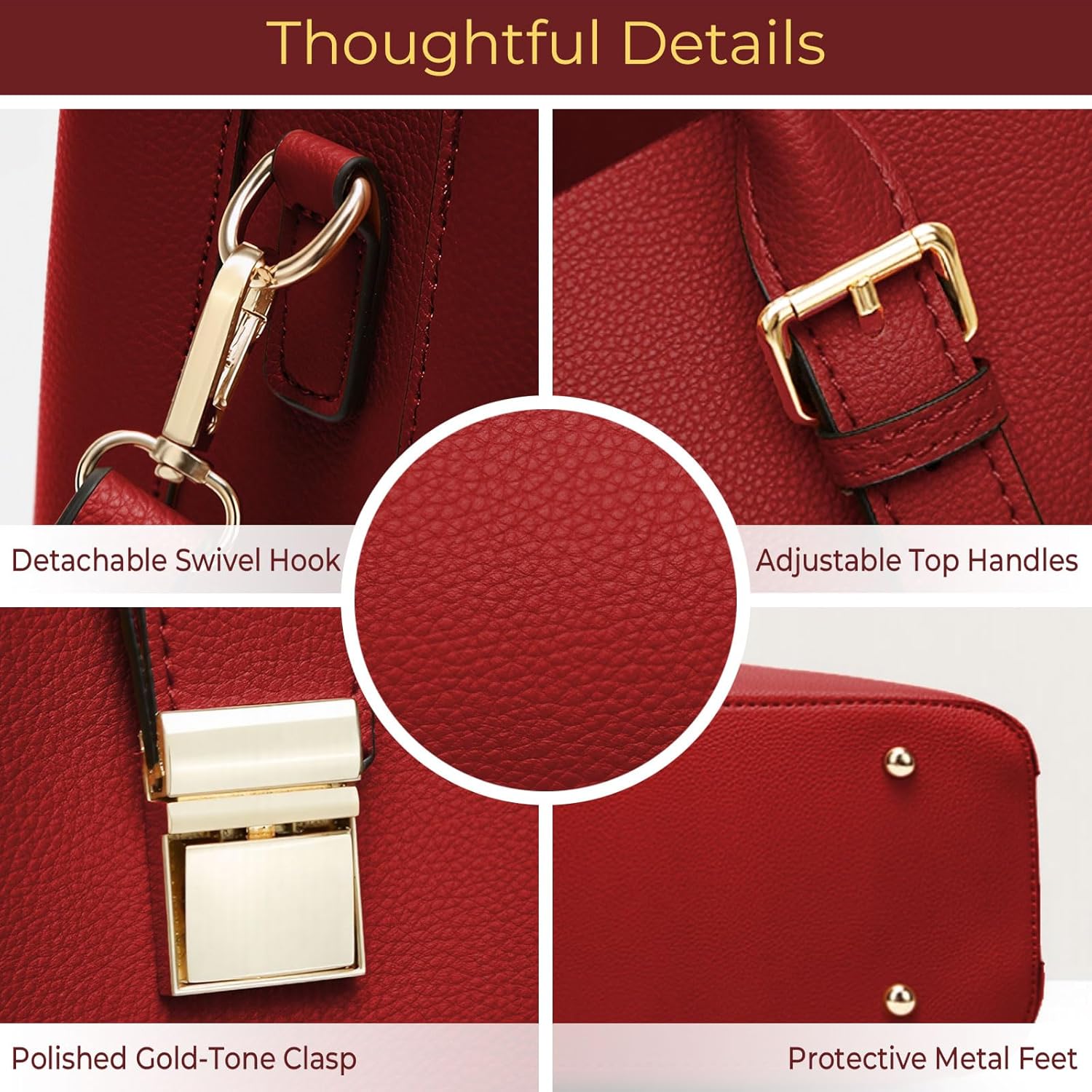 YeLoveHaw Vegan Leather Tote Bags for Women, Ladies Medium Handbags and Purses, Red Black Brown Crossbody Strap Shoulder Bag - Image 5