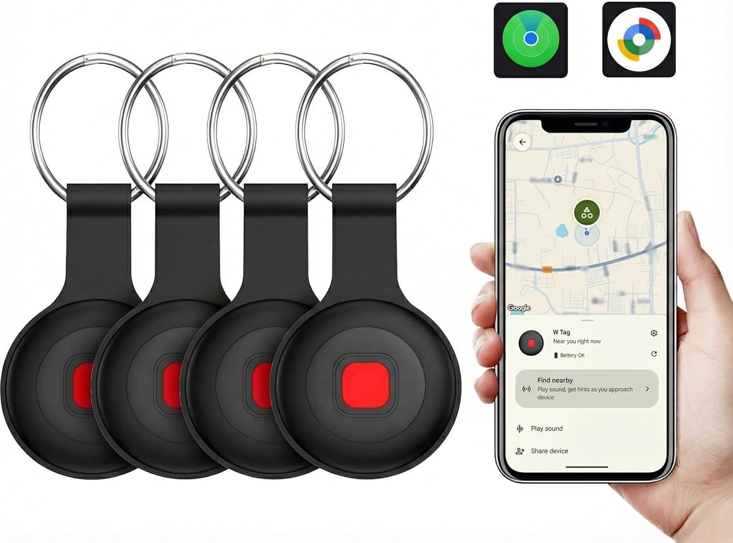 Air Tracker Tags for Android & iPhone, Bluetooth Item Finder Compatible with Apple Find My and Android Find Hub, 4 Pack Anti-Lost Dog/Pet/Key Tracker Tags with IP67 Waterproof Silicone Cases