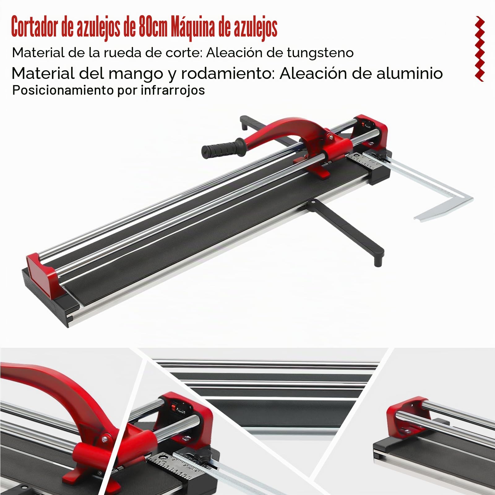 Cortador de azulejos de 800 mm, con función de posicionamiento por infrarrojos para azulejos de pared, azulejos ranurados, etc. (rojo)