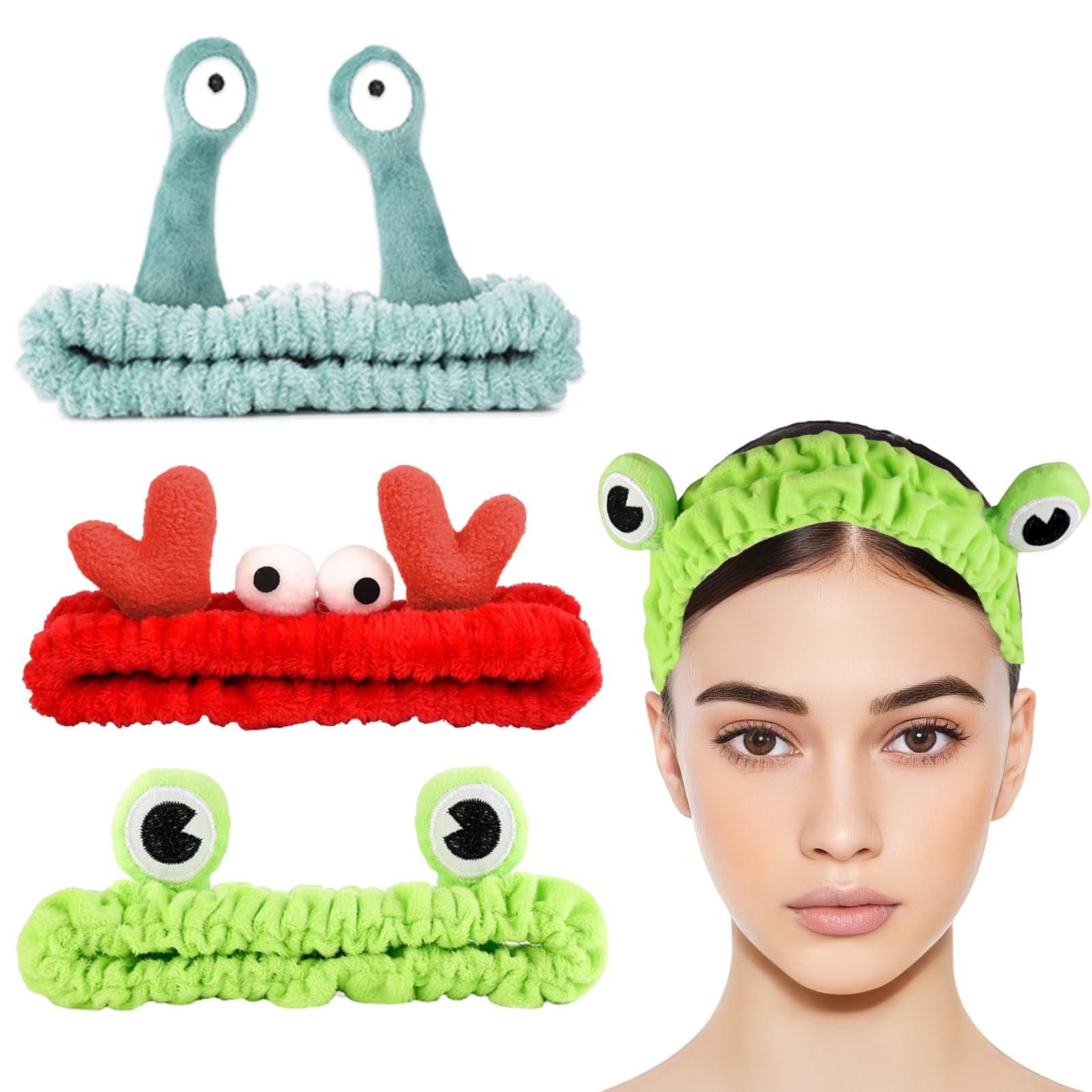 EULAPGOE Face Wash Headband, Makeup headband, 3Pcs Face Wash Wristbands