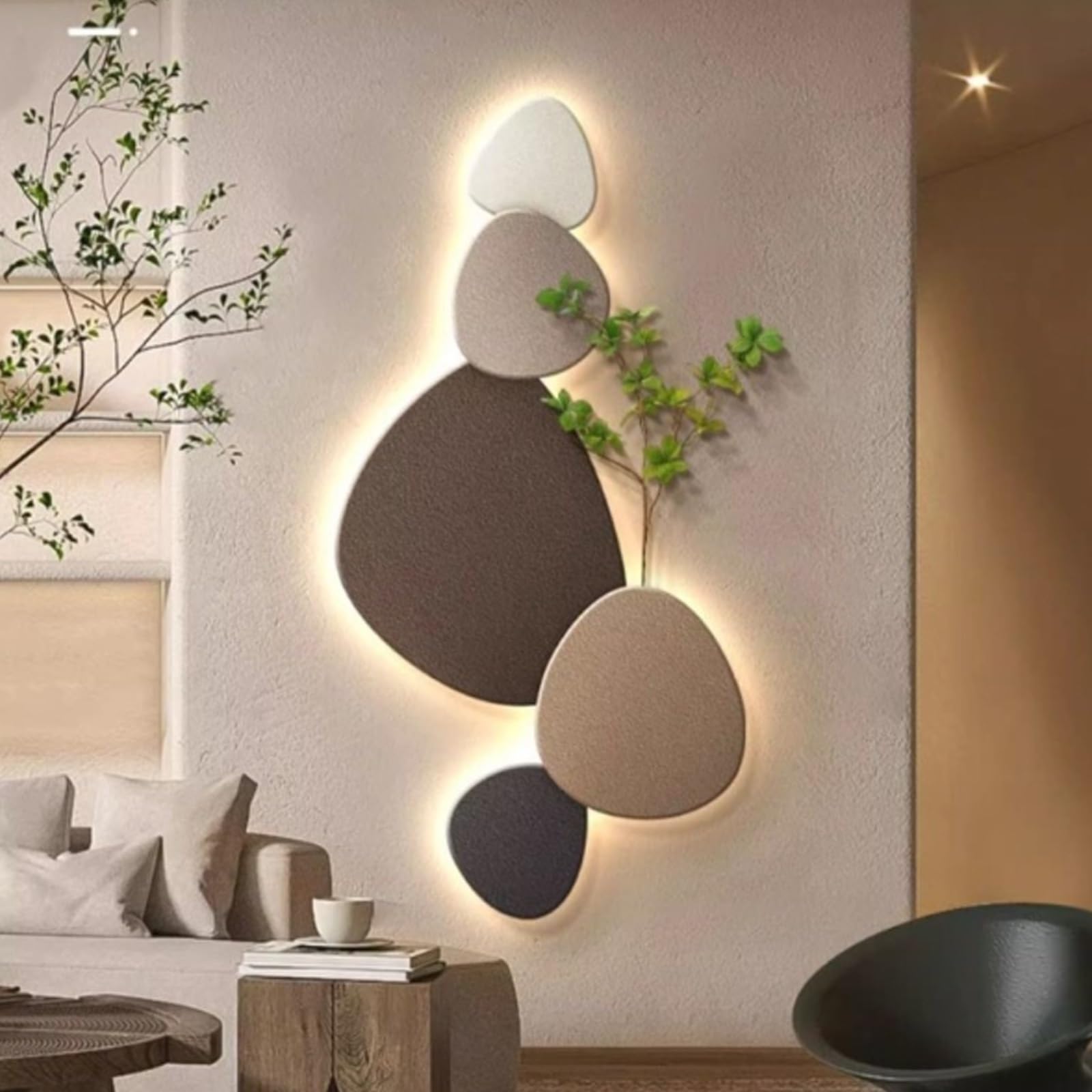 Arte da parete illuminata 3D, scultura moderna in metallo con design del paesaggio, decorazione creativa per la casa per soggiorno, camera da letto e corridoio