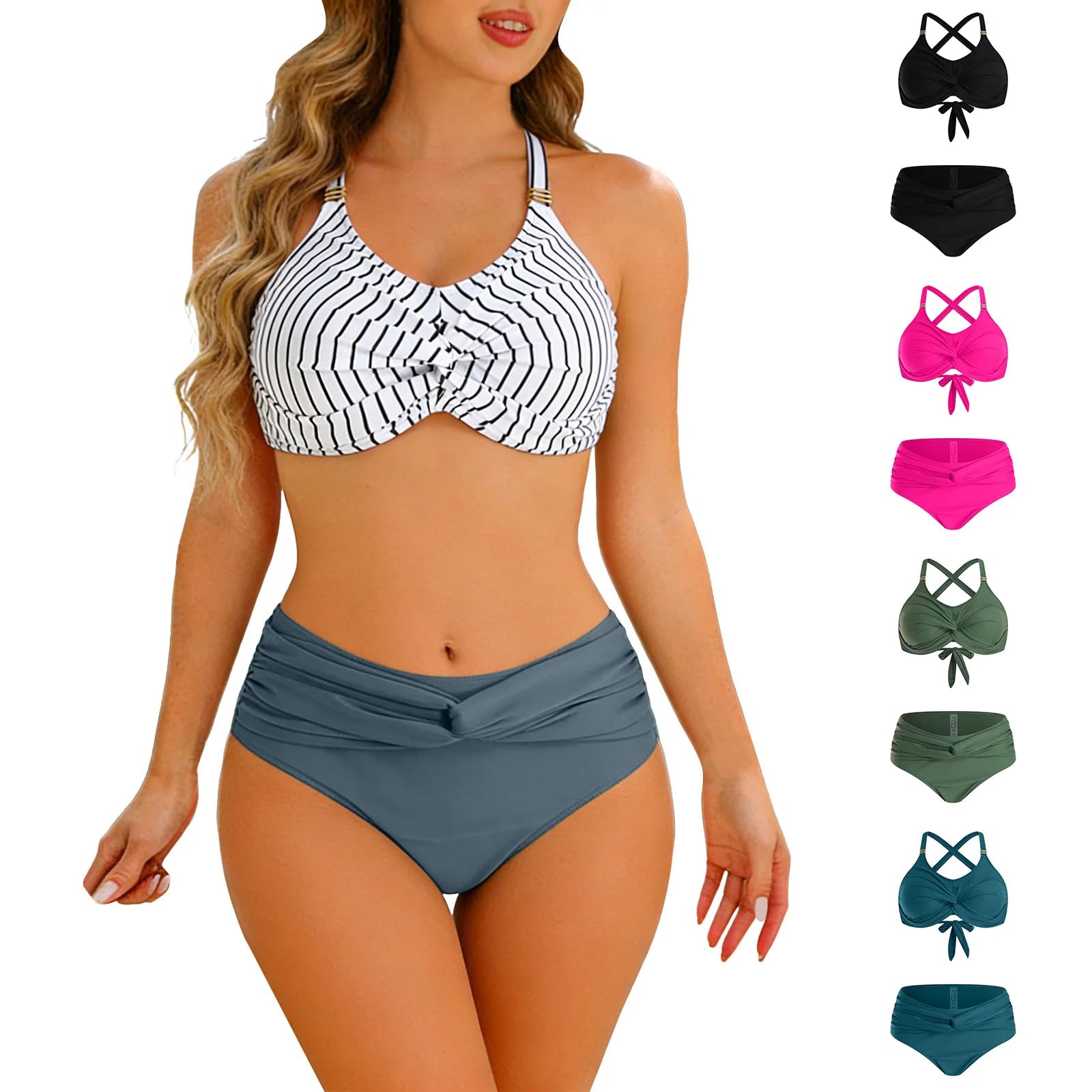 Bañador Mujer Bikini De Talle Alto para Mujeres Bañadores Sexys De Dos Piezas Traje De Baño Vintage con Estampado Retro De Tiro Alto