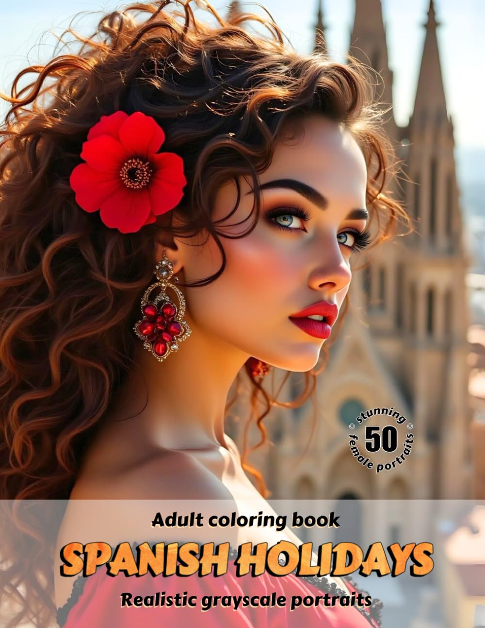 SPANISH HOLIDAYS – Adult Coloring Book | Realistic Grayscale Portraits | Stunning female portraits to color | for Relaxation and Stress relief: English Edition (Colorful Adventures)