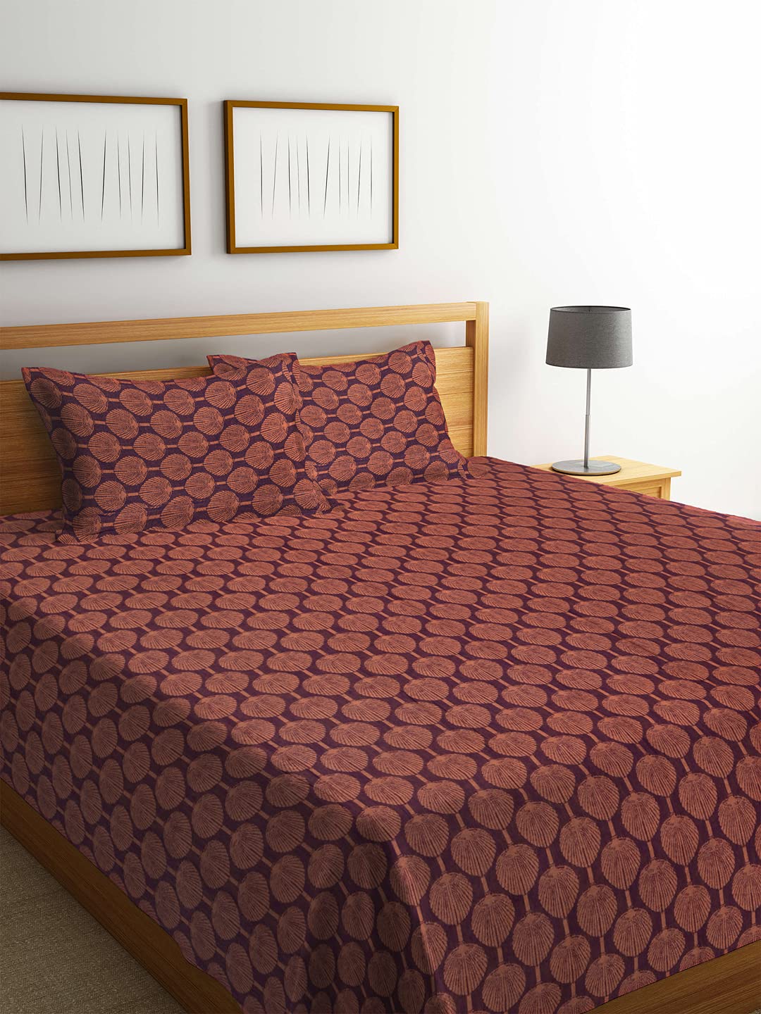 Arrabi Floral Handwoven Cotton Double Size Bedcover with 2 Pillow Cover | ARBD-1077-Orange-image-4