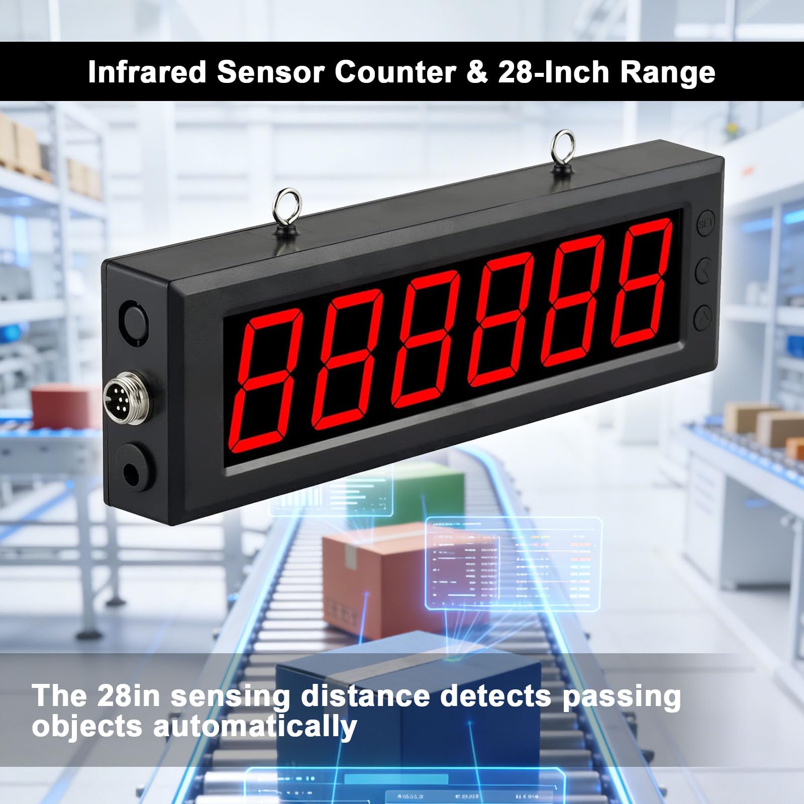Contatore Digitale A Led, Display A Led Da 3,9 Pollici Con Sensore A Infrarossi Singolo, Distanza Di Rilevamento Di 28 Pollici E Telecomando Per Linee Di Nastri Trasportatori E Conteggio