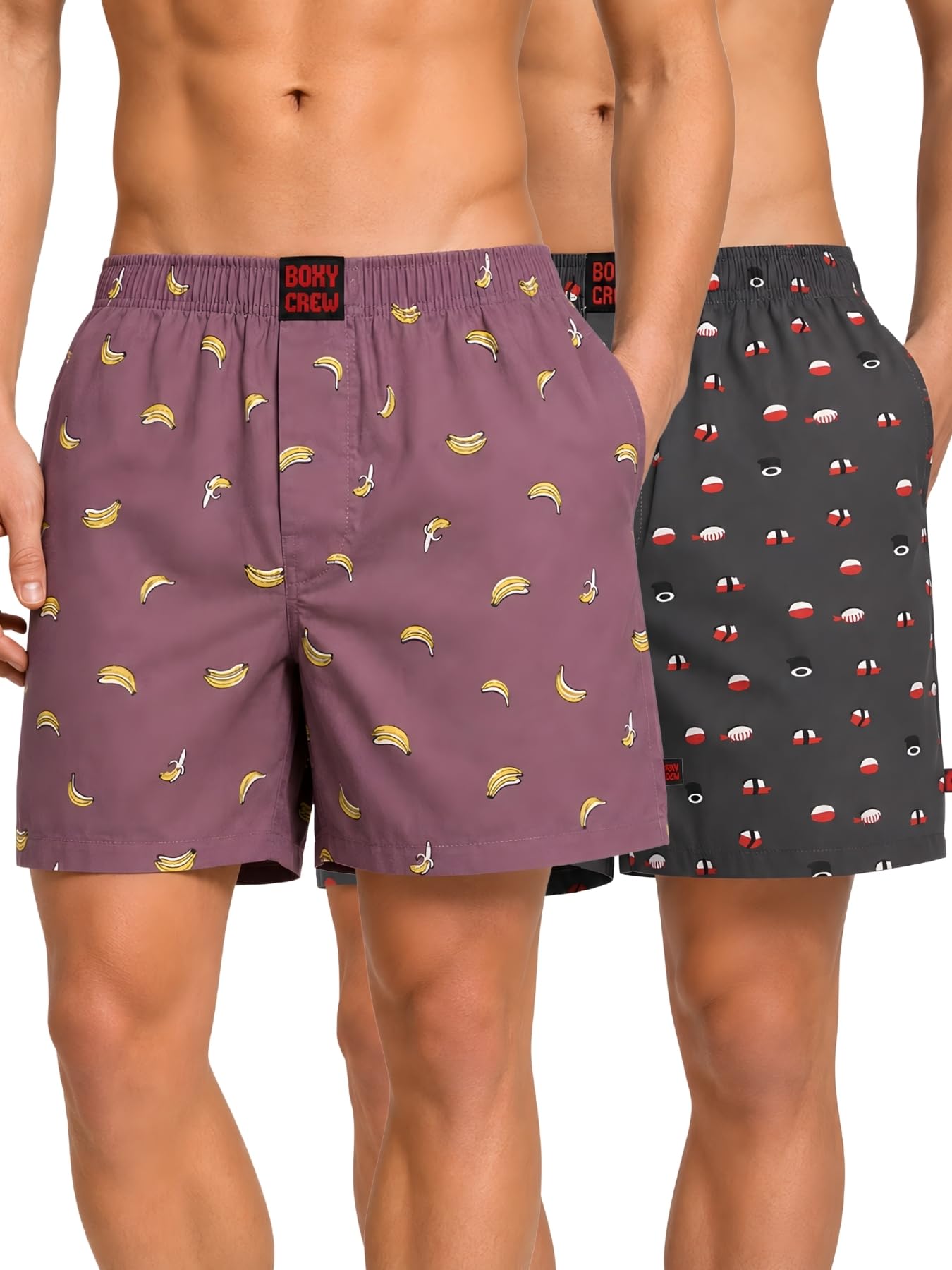 Men Boxer Shorts Pack of 2, 100% Cotton Woven Boxers, Rose Pink & Charcoal, Printed Designs, Dual Side Pockets, No-Marks Inner Elastic Waistband, Relaxed Fit Lounge & Sleep Shorts-image-18