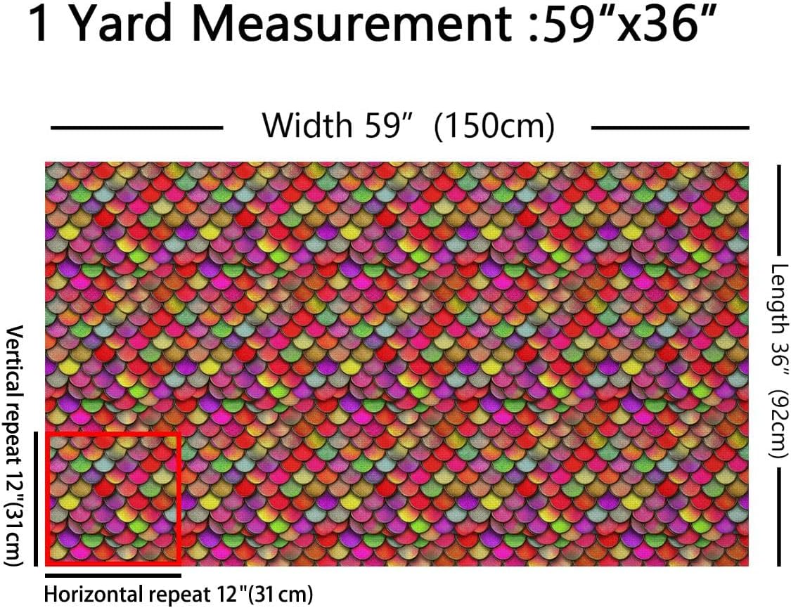 Mermaid Scales Fabric By The Yard, Rainbow Fish Scales Decorative Fabric, Gradient Nautical Fish Squama Waterproof Fabric, Circular Shapes Indoor Fabric, DIY Art Craft Patchwork, Colorful, 5 Yards