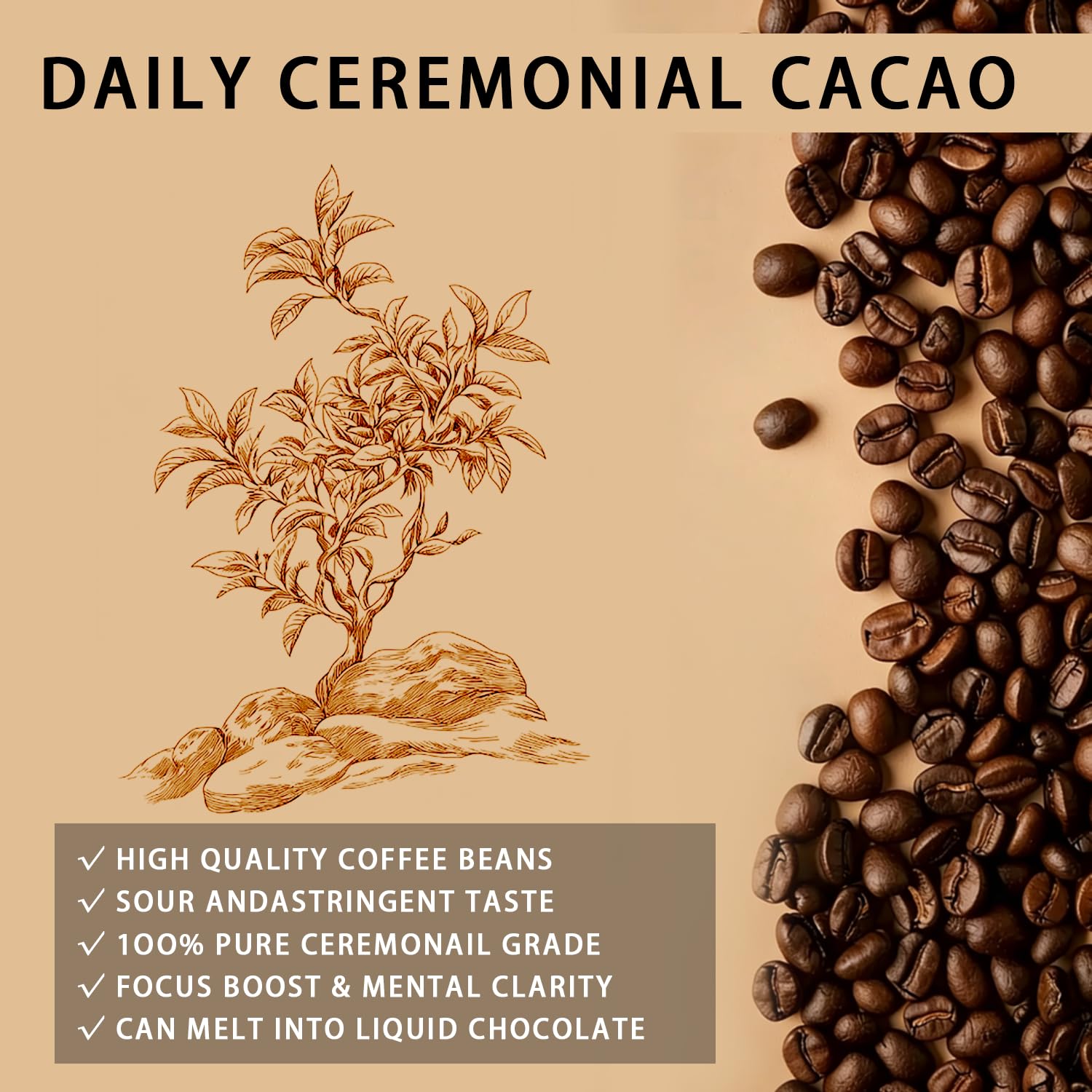 Maia Ceremonial Cacao,Cacao Powder Supplement with Flavanol, Theobromine, Magnesium and Natural Flavonoids Blend,Zero Sugar 100% Pure and Natural，180g