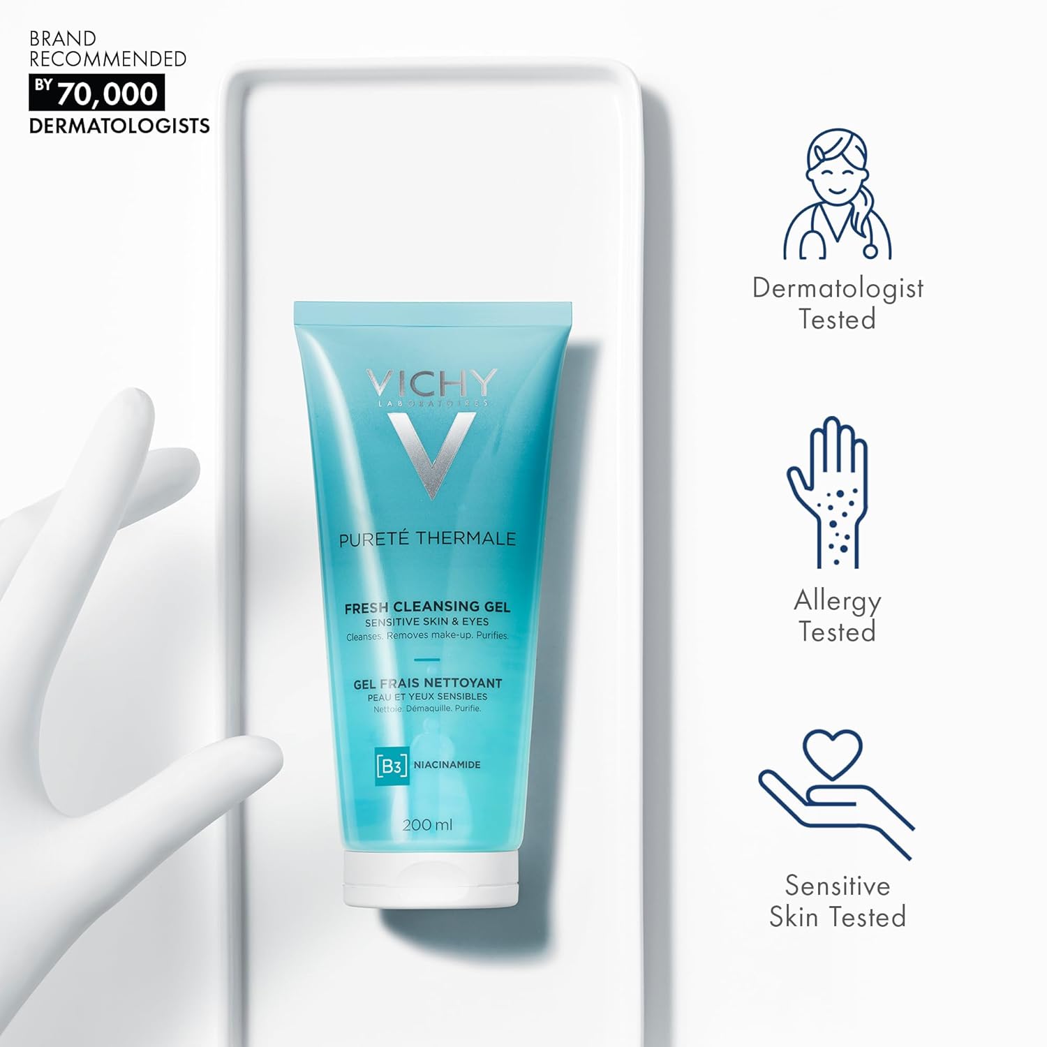 VICHY Pureté Thermale Fresh Cleansing Gel, Formulated With Glycerin & Niacinamide, Gentle Gel Cleanser & Makeup Remover, Removes Impurities Without Overdrying, Safe For Sensitive Skin & Eyes - Image 3