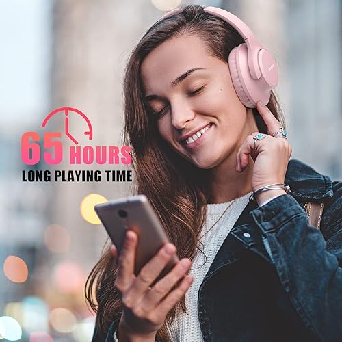 Miniatura 2 de KVIDIO Auriculares Bluetooth sobre la oreja, 65 horas de reproducción, auriculares inalámbricos con micrófono, auriculares ligeros plegables con