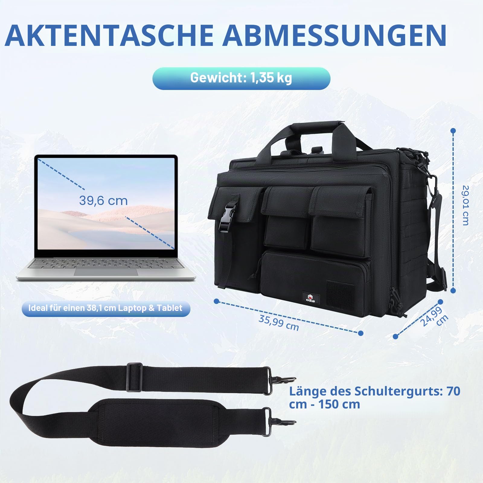 GES Multifunktions Herren Outdoor Militärische Taktische Nylon Laptop Umhängetasche 15.6"